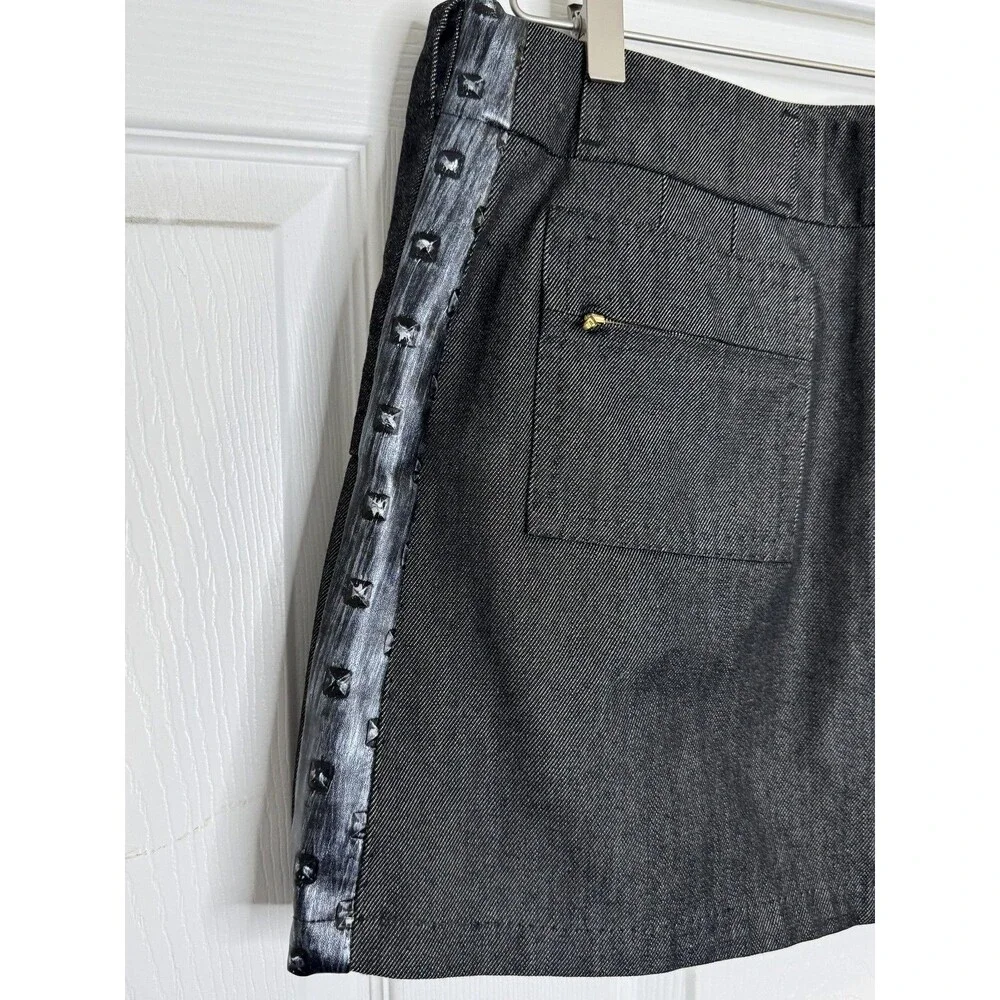 Louis Vuitton Skirt Womens 38 Black Wool Cotton Studded Mini Zip Pockets France